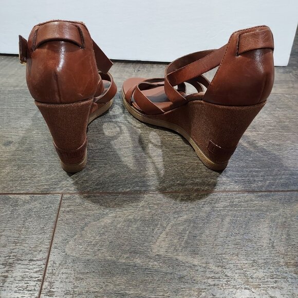 Lauren Ralph Lauren Leather Strappy Sandles Cloth Heel - Picture 10 of 12